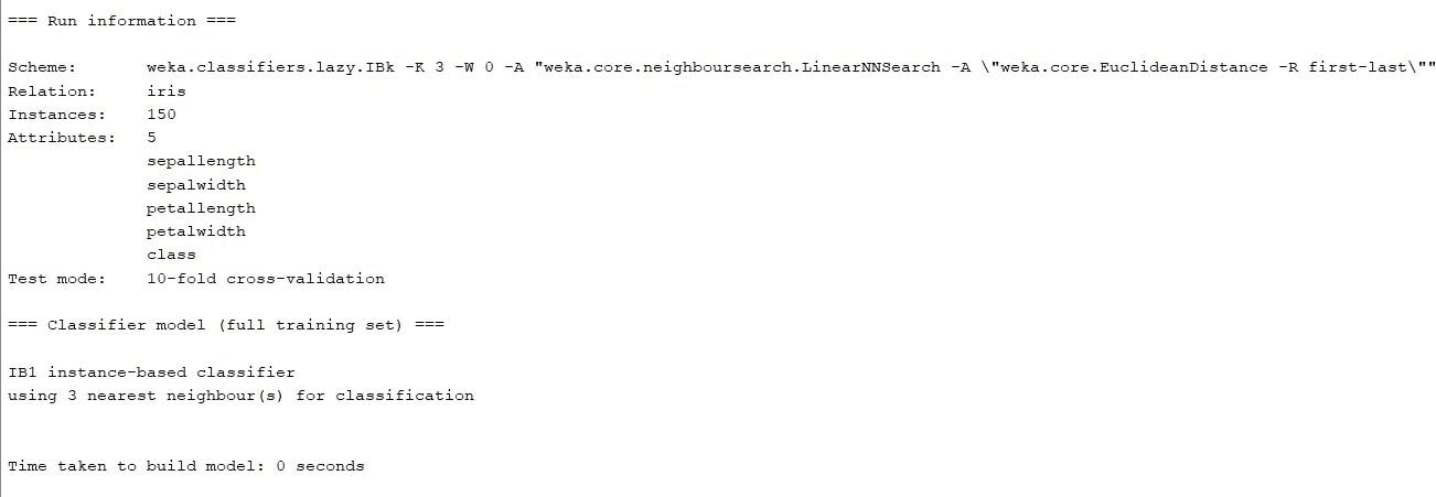 K-Nearest Neighbors (K-NN) Classifier Using WEKA output screenshot 1