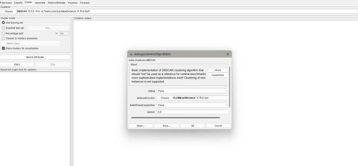 DBSCAN Clustering Using WEKA output screenshot 2