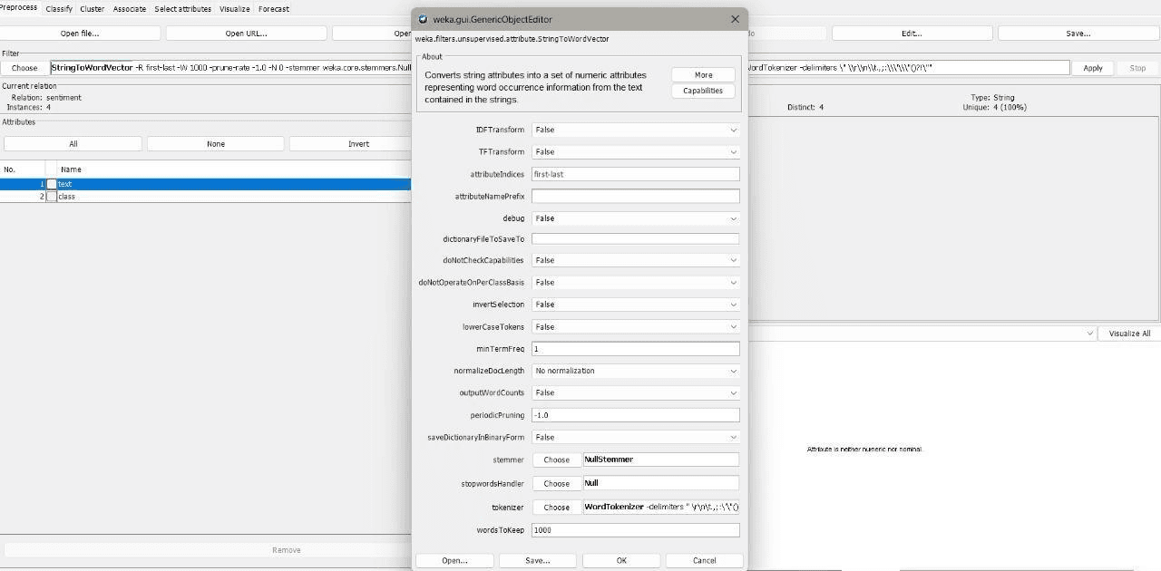 Text Mining & Sentiment Analysis Using WEKA output screenshot 2